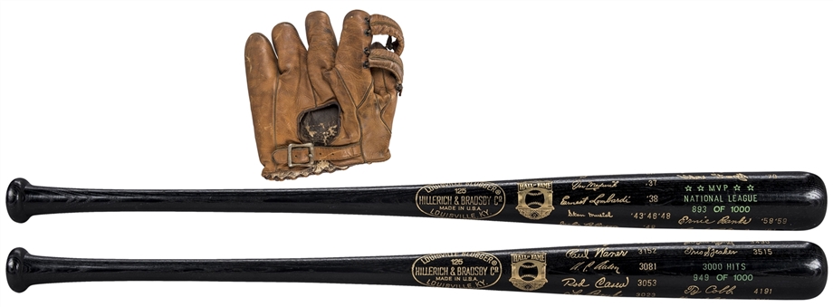 Lot of (3) Joe Medwick Store Model Glove & 2 Cooperstown Hall of Fame Commemorative Bats With Facsimile Signatures